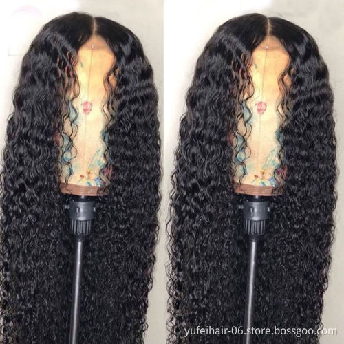 Wholesale HD Transparent Lace 100% Human Hair Deep Wave Wig,Brazilian Hair Water Wave Curly Lace Front Wigs With Baby Hair